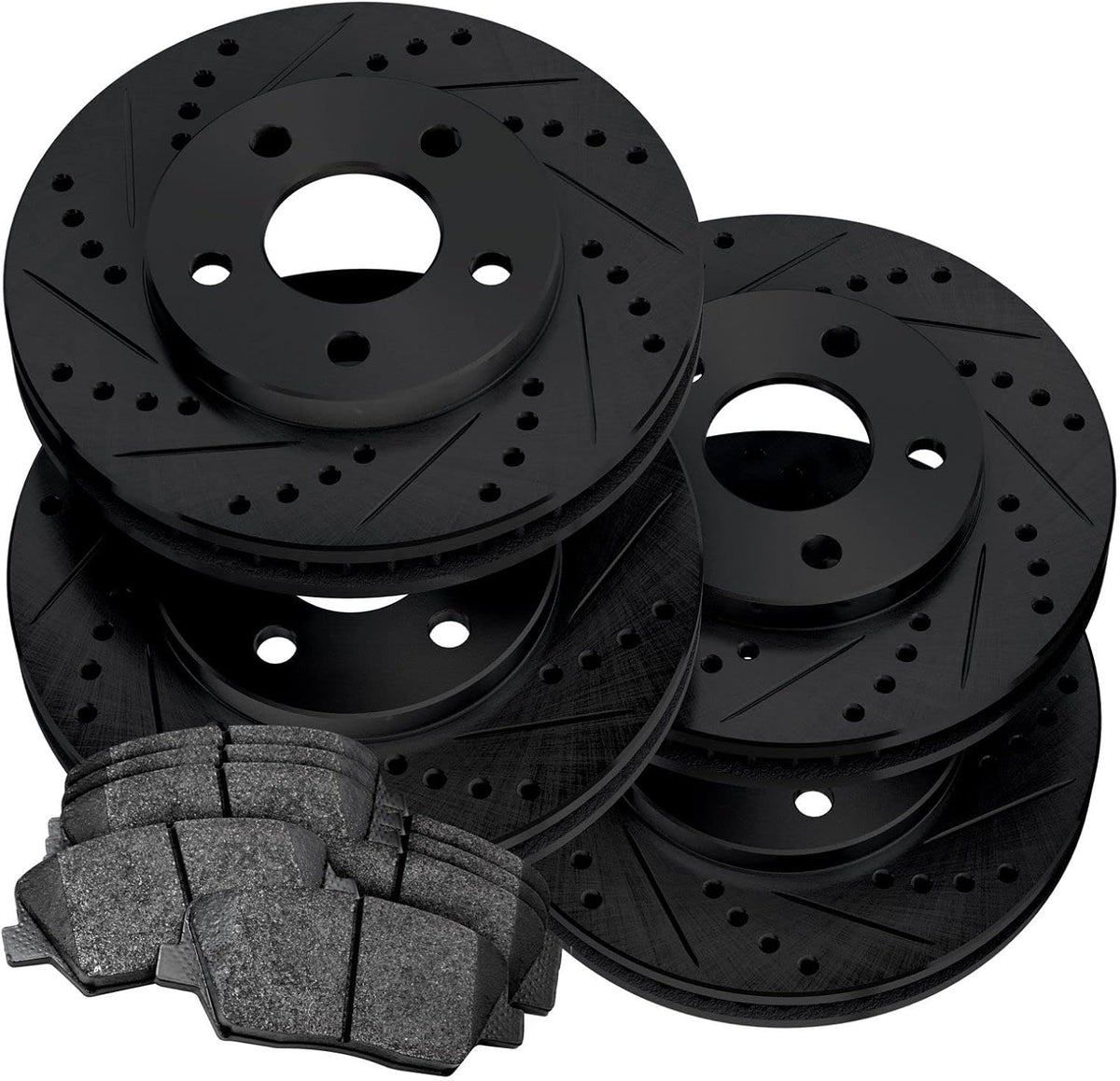 Black Drilled Slotted Brake Rotors and Semi Metallic Brake Pads E246