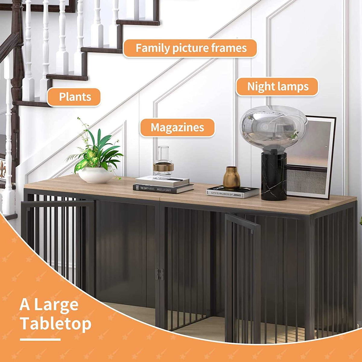Wooden Dog Crate Table with Double Doors L4683