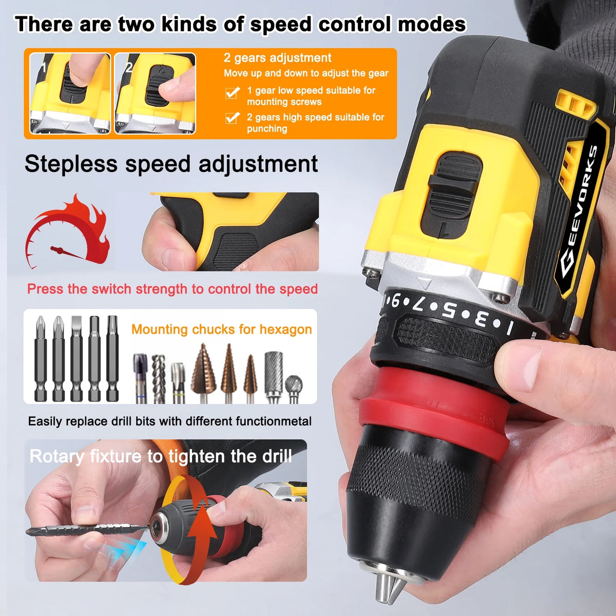 Electric Screwdriver 45Nm Torque 16.8V 2in1 Drill V707