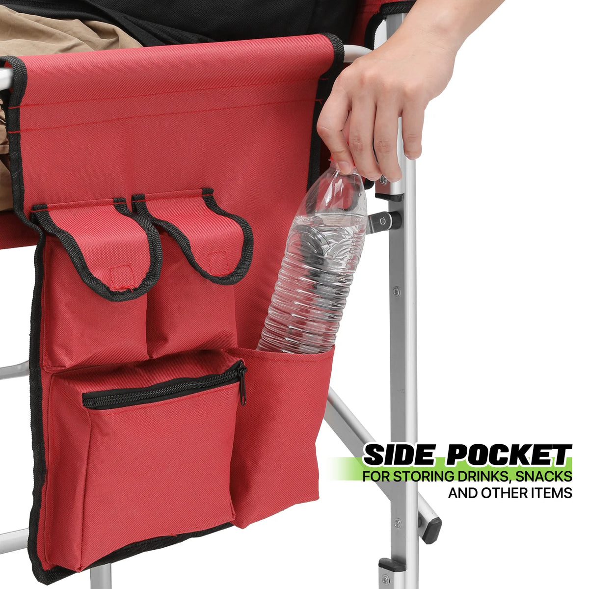 Foldable Camping Director Chair with Side Table & Storage Pocket, Red M967629