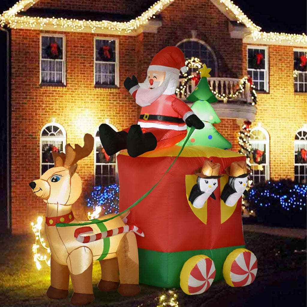 6.2FT Inflatable Elk with Santa Claus Penguin and Christmas Tree Outdoor Yard Decoration G3625