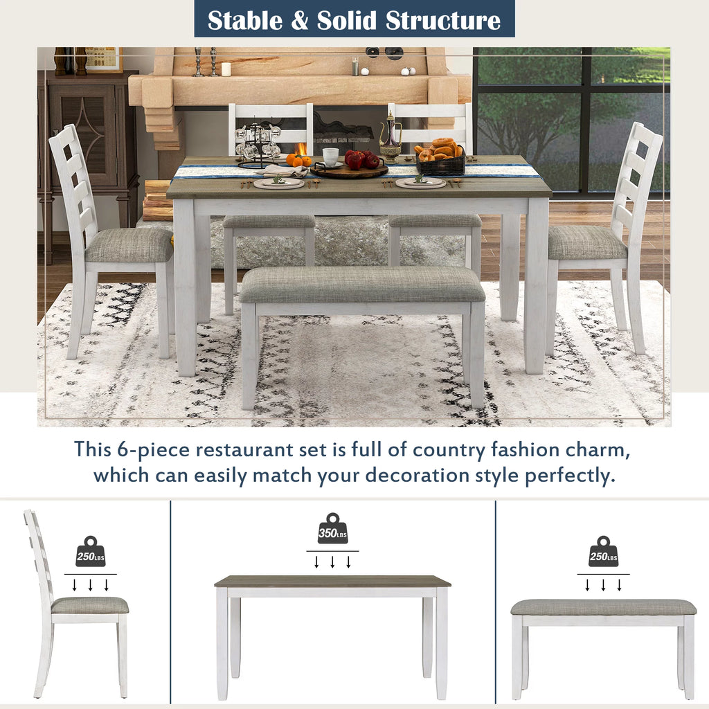 6-Piece Dining Table Set with 4 Upholstered Chairs and Bench Y3280