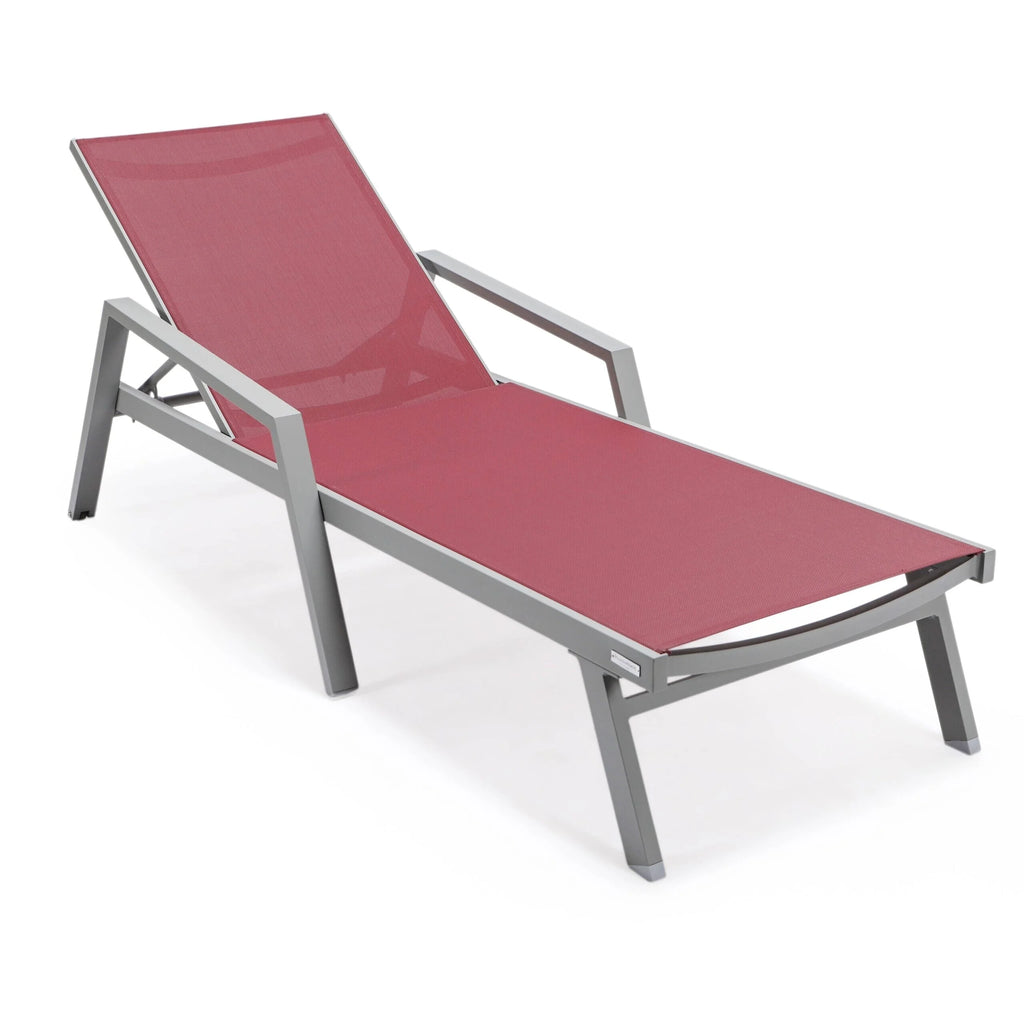 Patio Chaise Lounge Chair with Grey Arms Set of 2 Burgundy B684