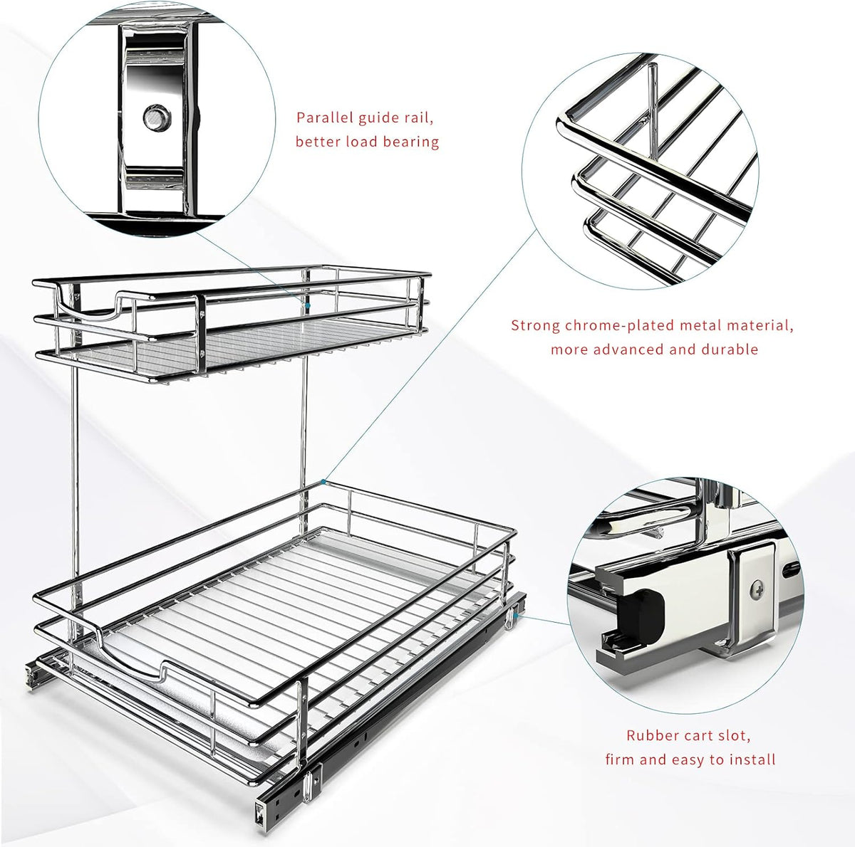 Under Sink Cabinet Organizer with 2 Tier Pull Out Sliding Shelf, 12.2Wx18.1Dx14.5H-Inch - Silver Z78391
