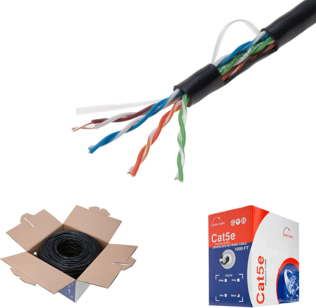 Plenum CAT5e 1000FT CMP Cable White Solid 24 AWG Bulk Box Q3586