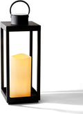 Large Outdoor Lantern with Solar Candle, 18 Inch Tall, Matte Black Metal Frame, Waterproof Flameless Pillar Candle H14894