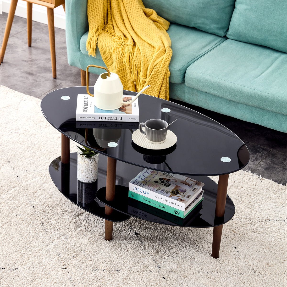 Oval 3-Tier Glass Coffee Table H9688