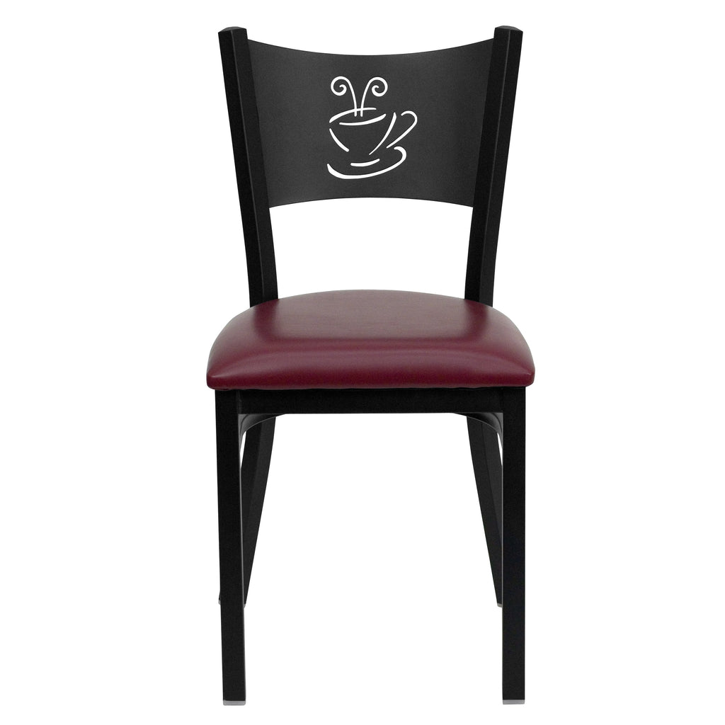 Burgundy Vinyl Seat Black Metal Frame Restaurant Chair V18370