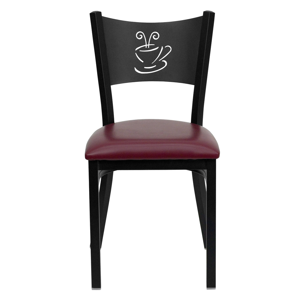 Burgundy Vinyl Seat Black Metal Frame Restaurant Chair V18370