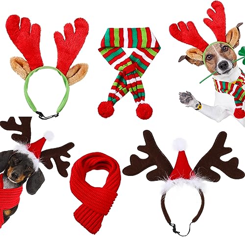 4 Pcs Dog Christmas Antlers Headband Scarf Set P2898