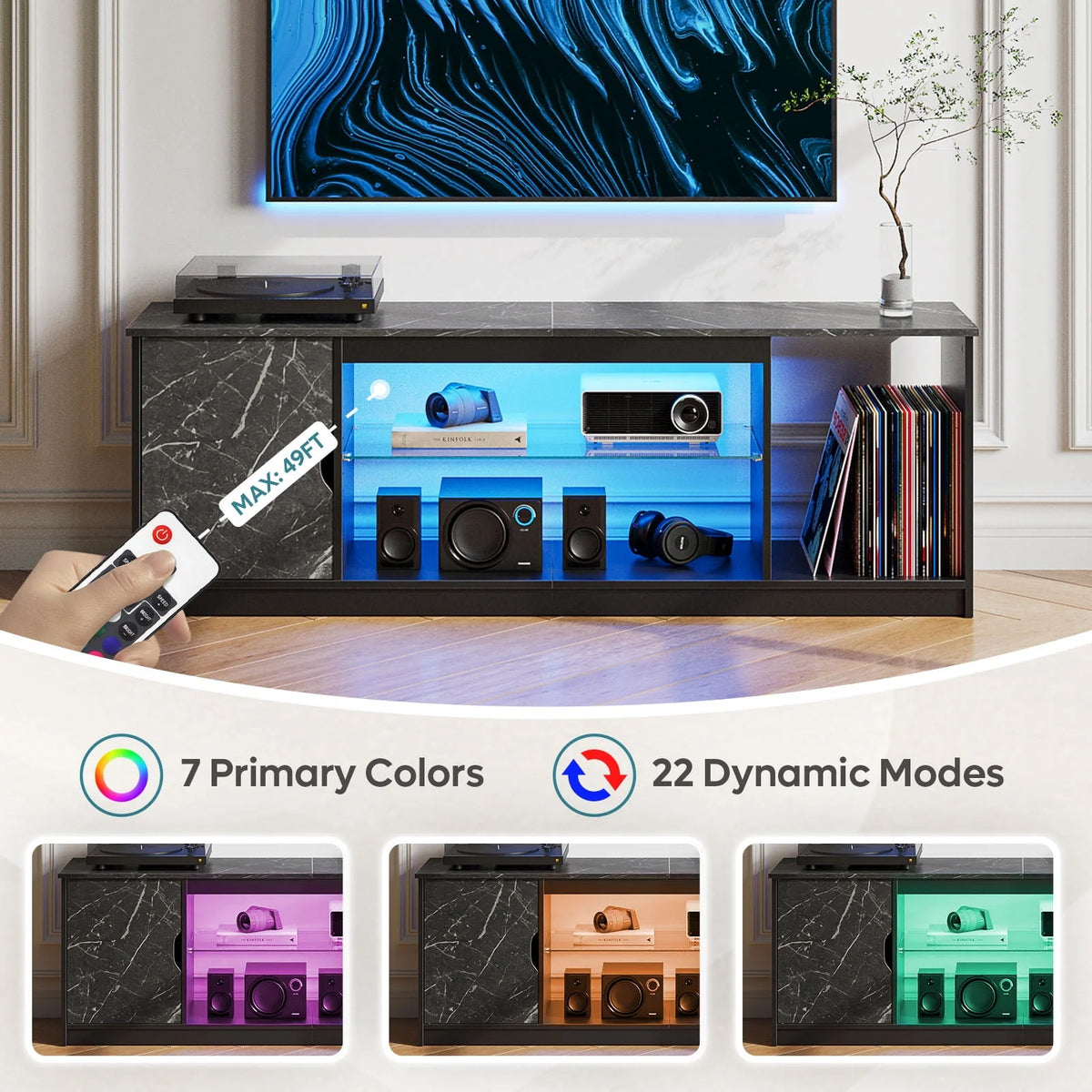 Black Marble TV Stand up to 65 inch V8561