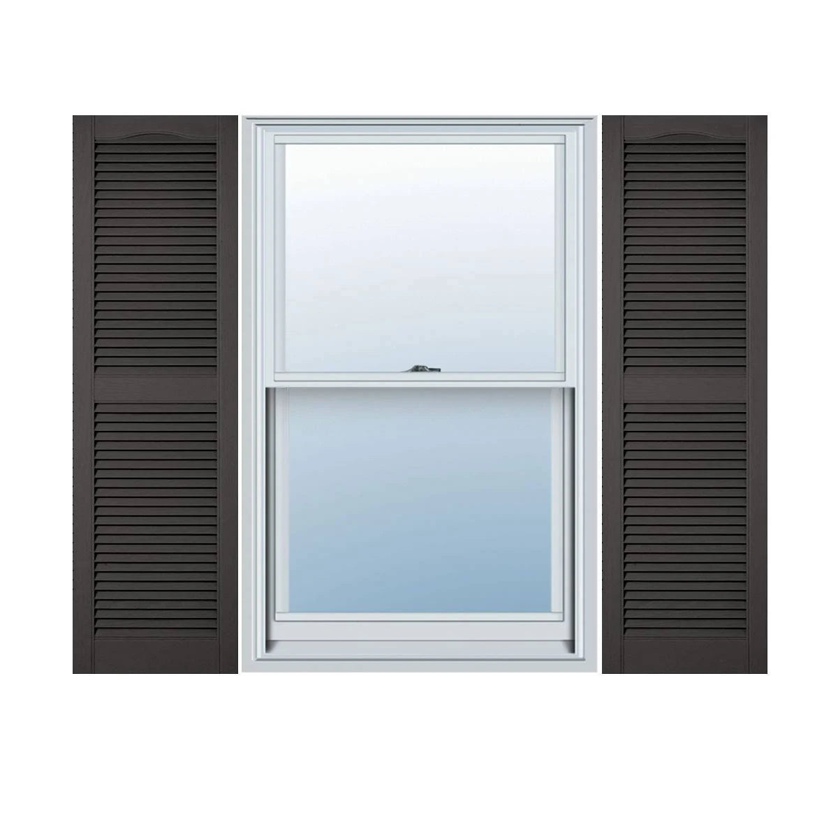 Custom Cathedral Top Center Mullion Open Louver Shutters with Shutter-Loks Per Pair E170