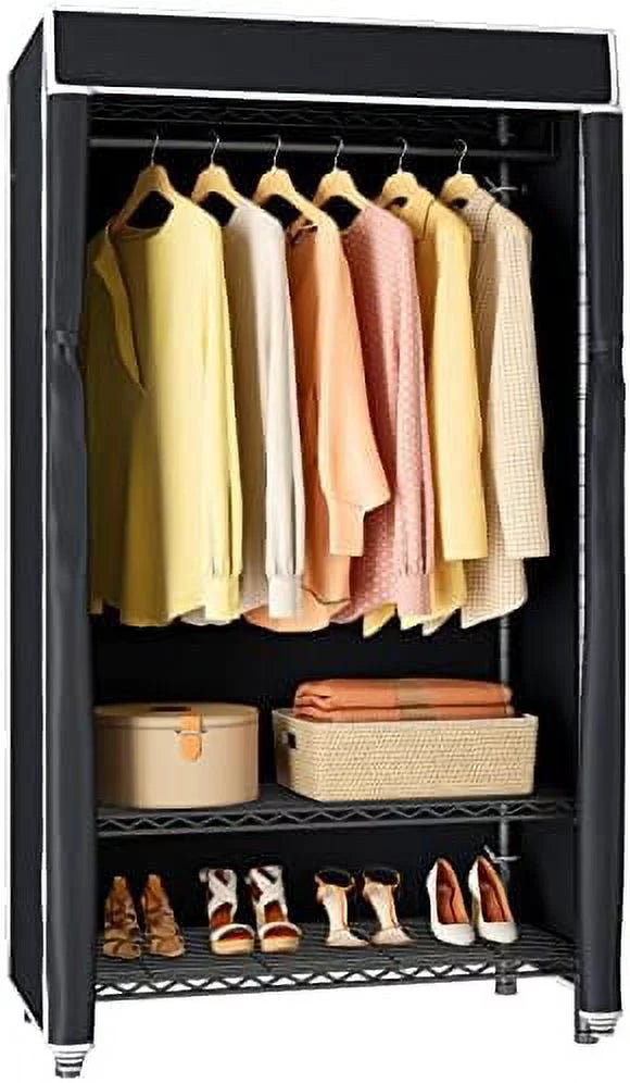 3 Tiers Garment Rack with Cover Black J1098