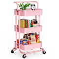 3 Tier Mesh Utility Cart with Handle and Lockable Wheels Black G163572