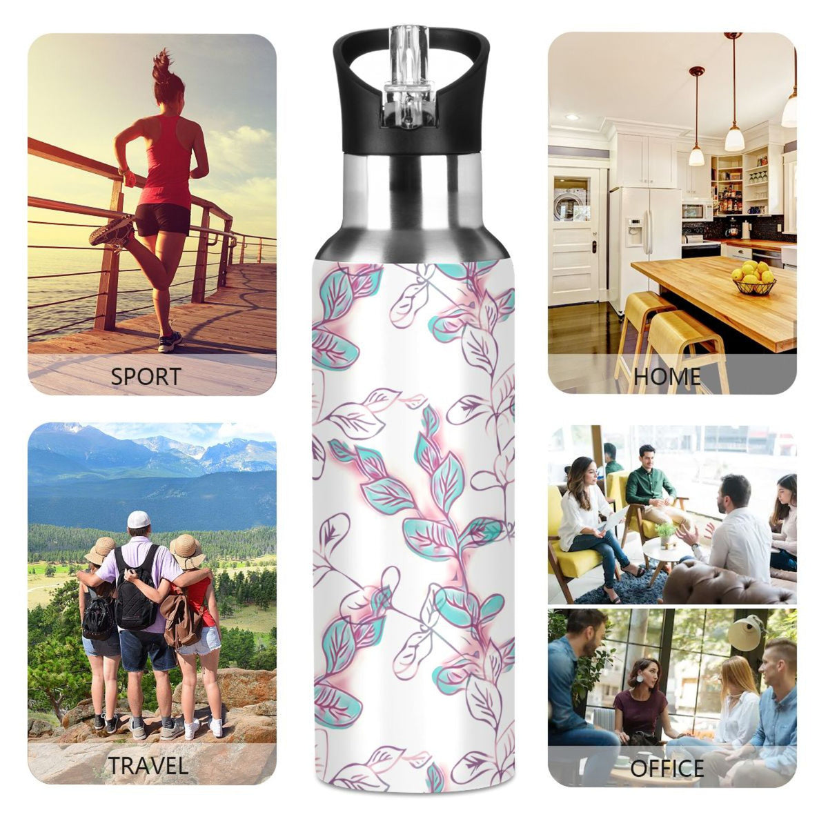 Stainless Steel Insulated Thermos Vacuum Flask Water Bottle with Straw Lid A4334