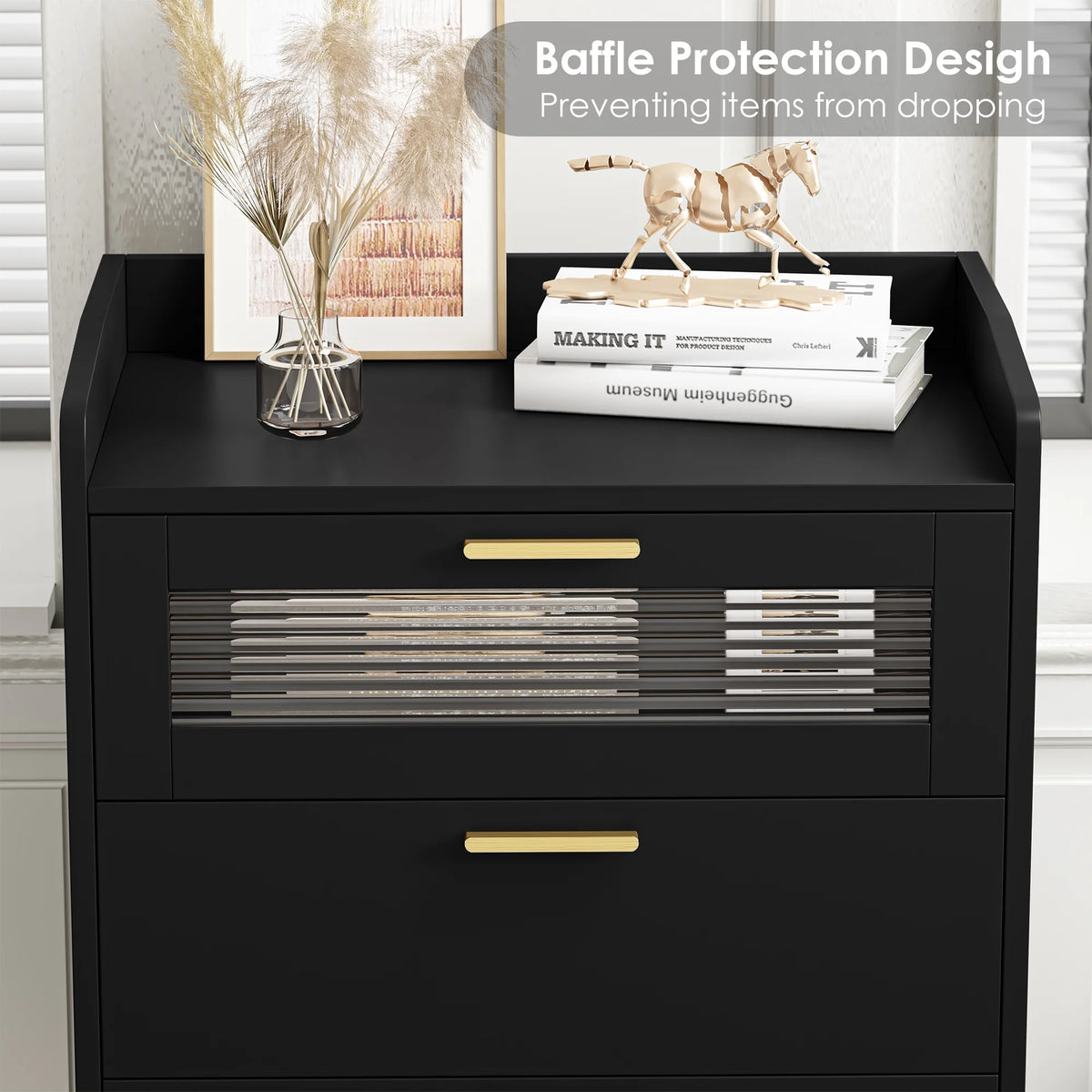 White 5 Drawer Glass Panel Wood Dresser T6354