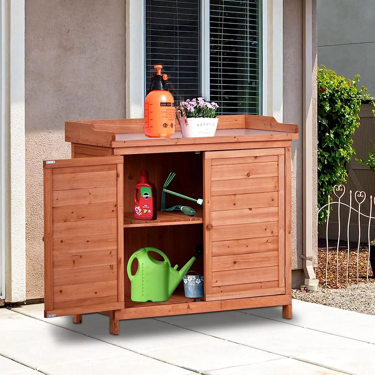 Waterproof Wooden Outdoor Storage Shed with Floor and Shelves B8156