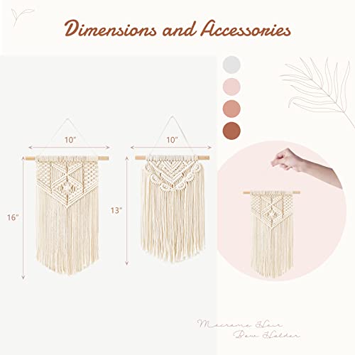 2 Pcs Macrame Wall Hanging, Small Size 13" L x 10" W and 16" L x 10" W J610765
