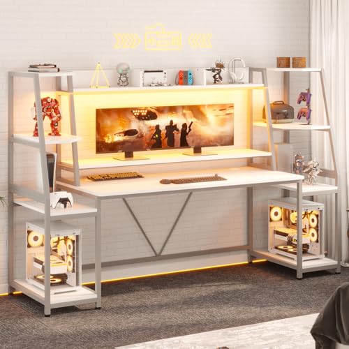78.8'' Black Gaming Desk with LED Lights, Hutch and Storage Shelves V5226
