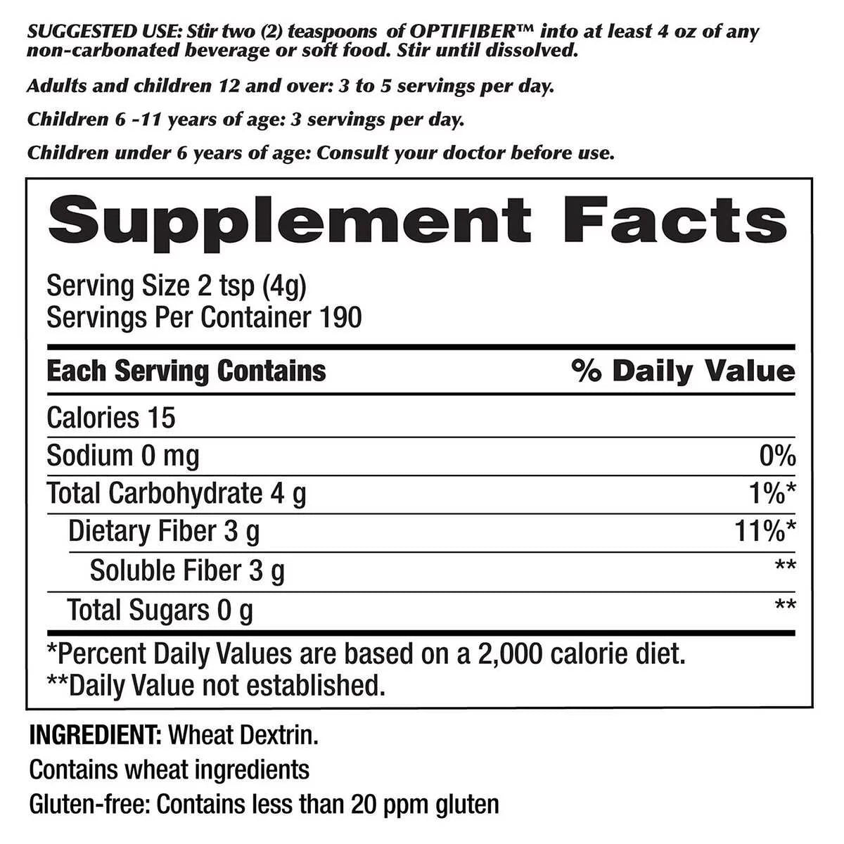 25.6 Ounces 190 Servings OPTIFIBER S282548