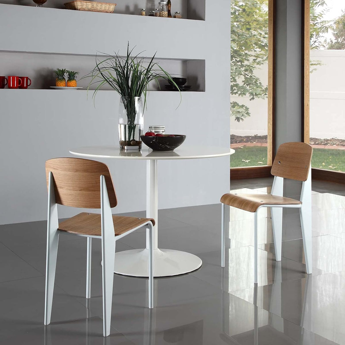Natural White Wood and Metal Dining Chair O145