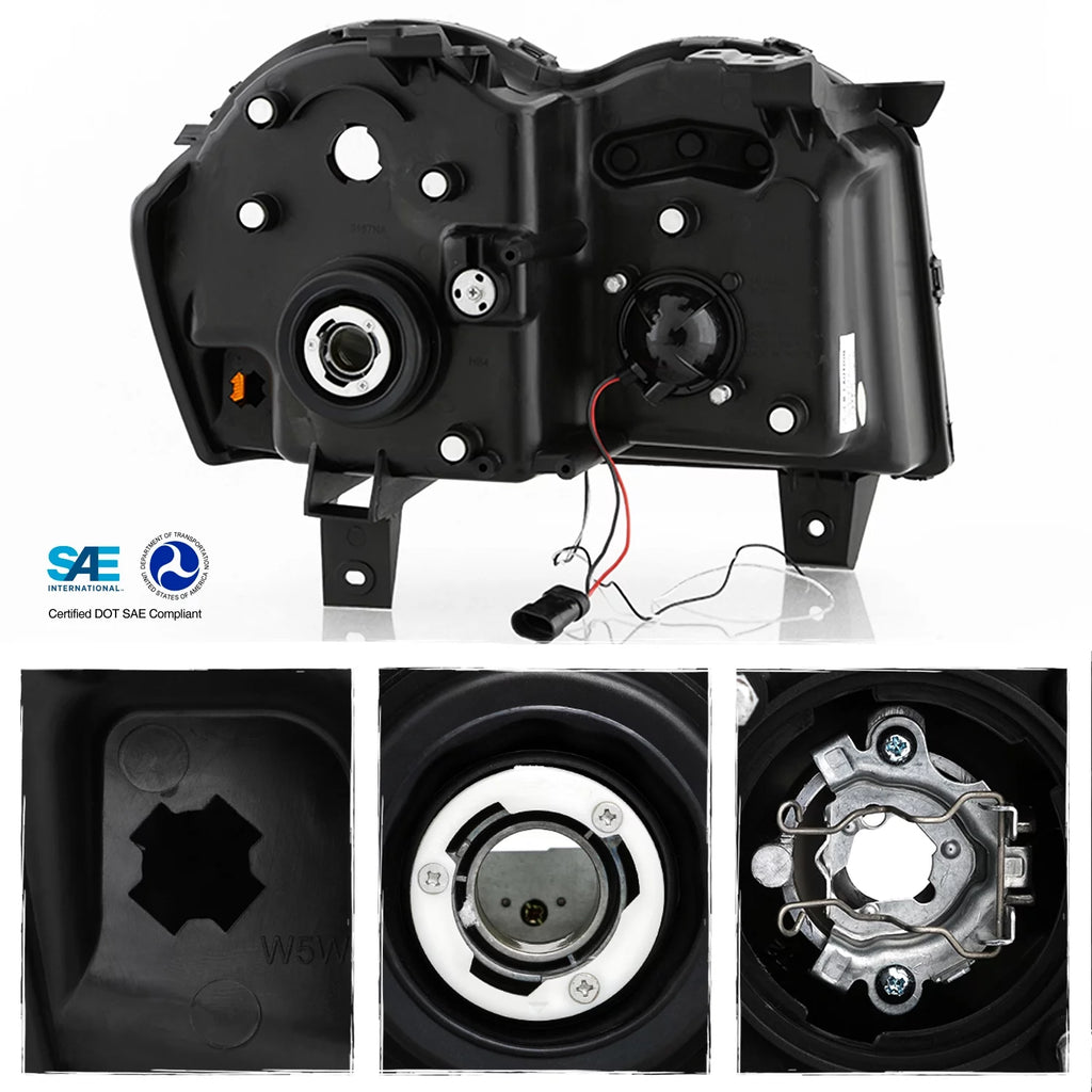Black LED Projector Headlights + Tail Brake Lamp Pair H93143