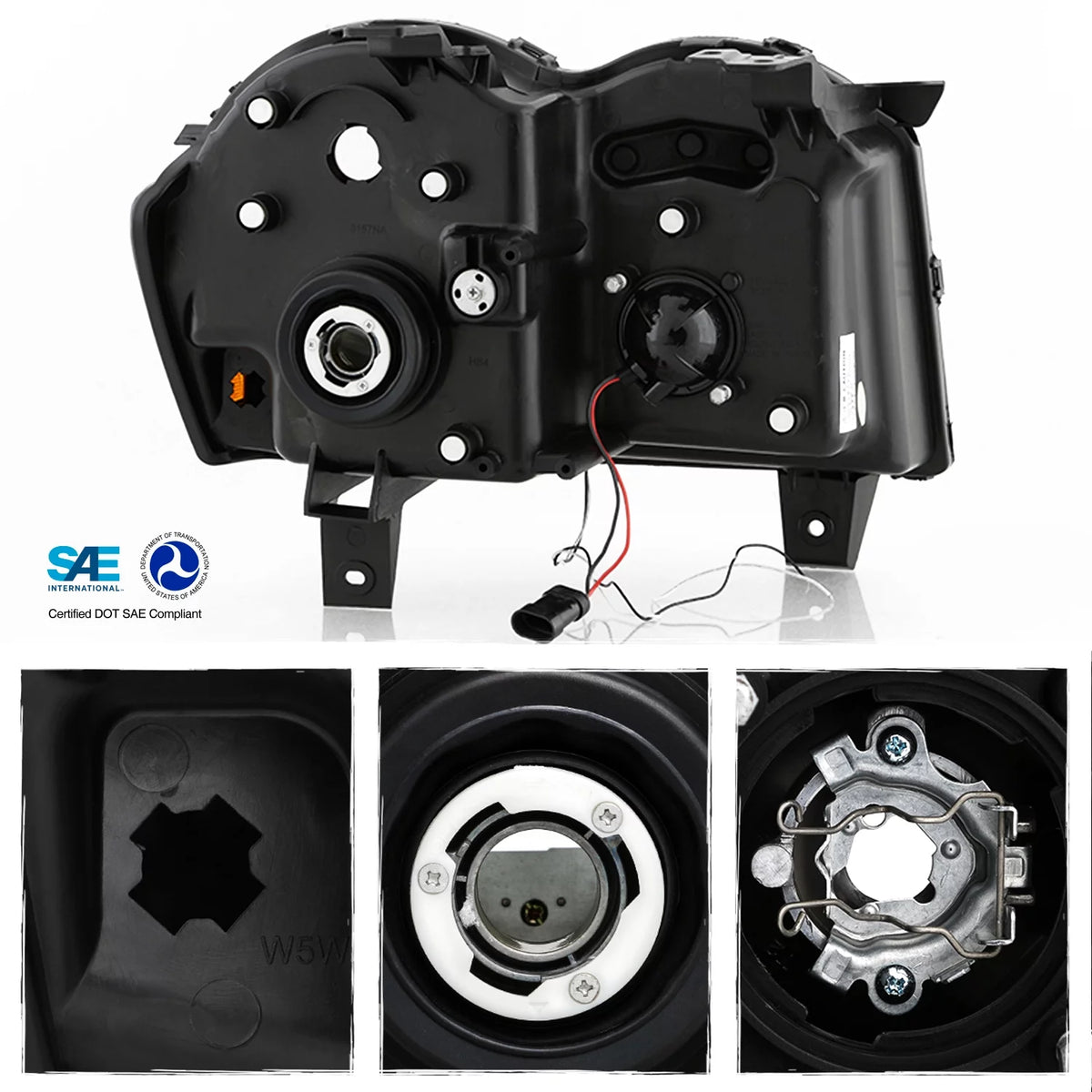 Black LED Projector Headlights + Tail Brake Lamp Pair H93143