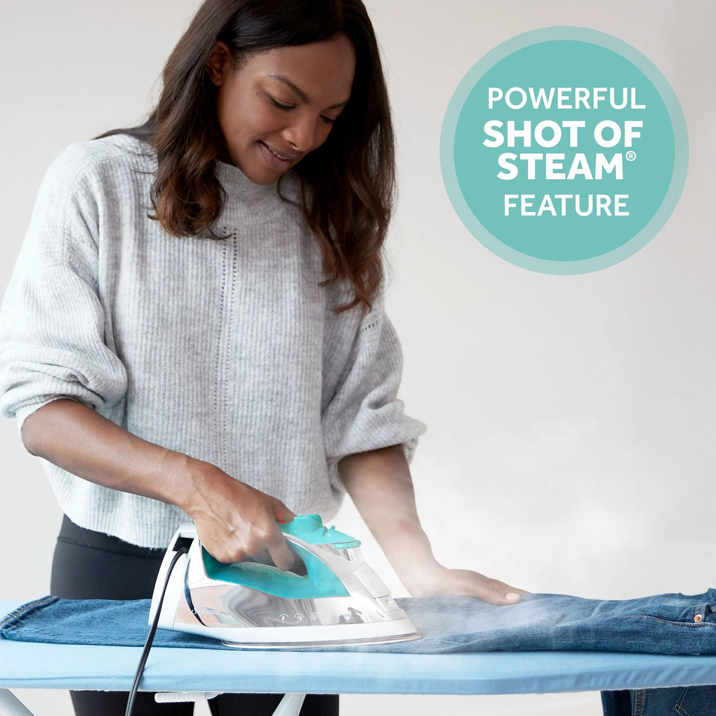 Chrome and Teal Finish Steam Iron with Retractable Cord P2825