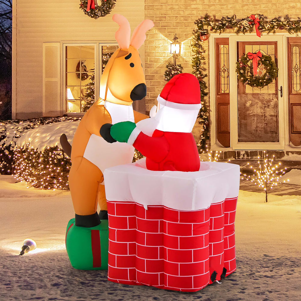 5 FT Christmas Inflatable Santa Claus Climbing Chimney Reindeer B19970