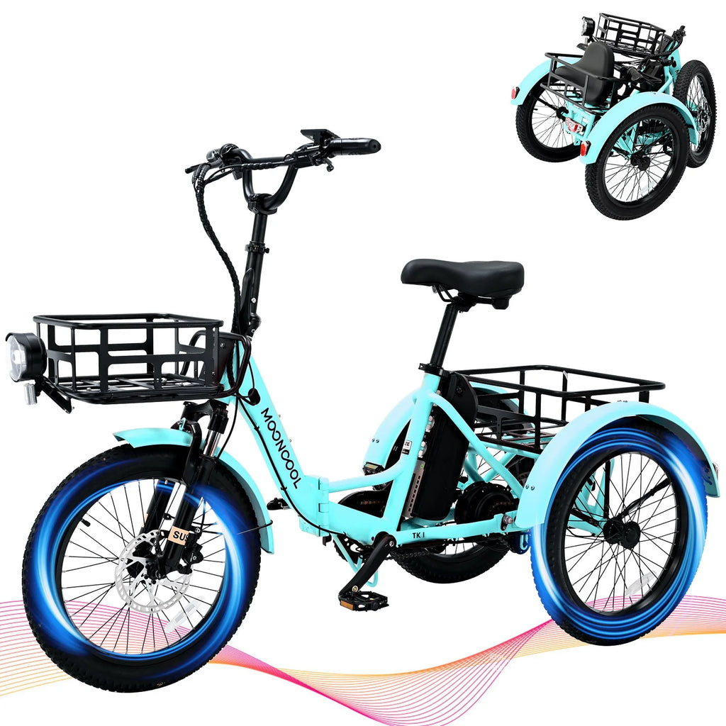 Folding Electric Tricycle 750W Motor 48V 20 Fat Tire 3 Wheel Electric Bicycle H496583