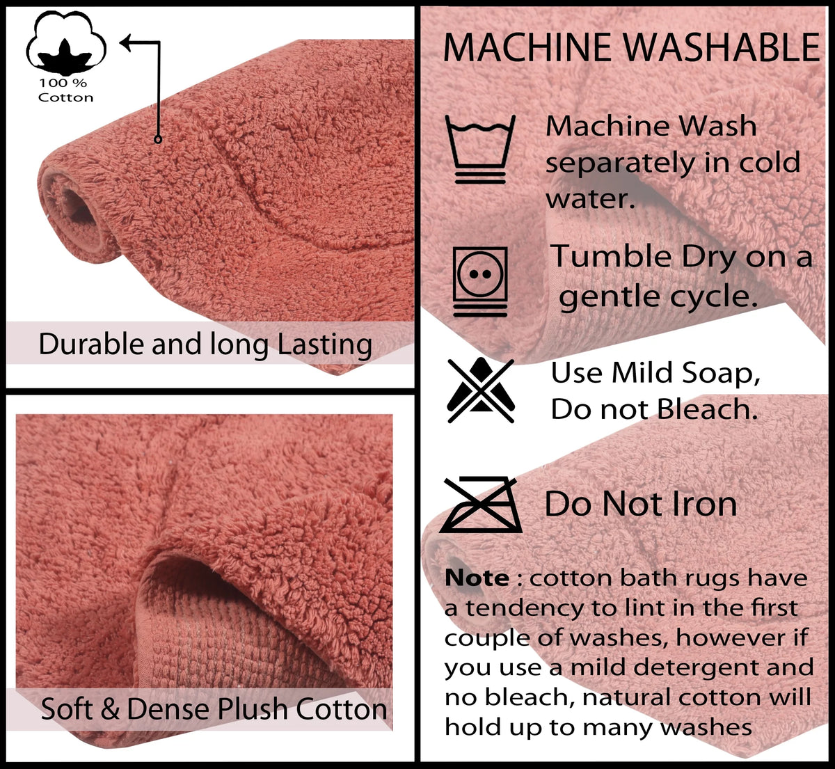 100% Cotton Tufted Non-Slip Bath Rug 3 Piece Set with Contour R81522
