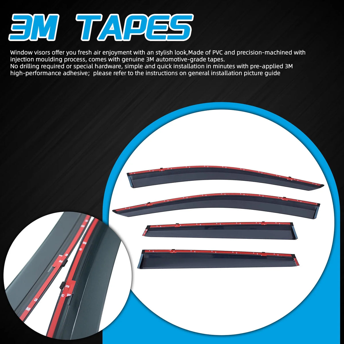4Pcs Smoke Tinted Vent Window Visors With Chrome Trim P147745