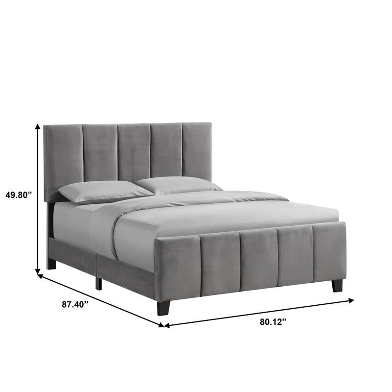 King Modern Channel Bed in Flannel Gray Velvet N417