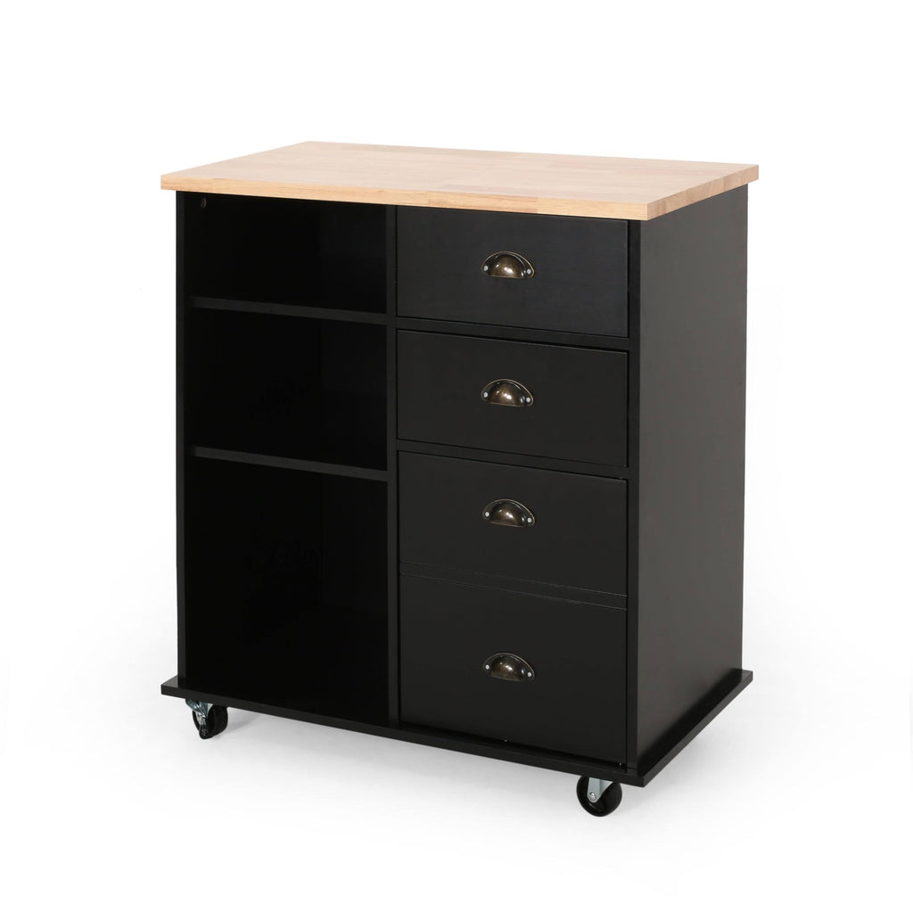 Natural + Black Kitchen Cart with Wheels V876