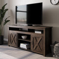 Modern Barn Door Wood Electric Fireplace TV Stand with Two Open Shelves and Cabinets Y69807