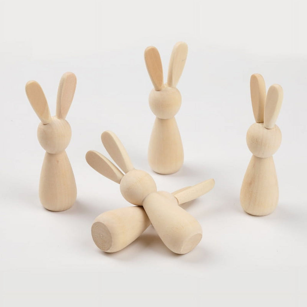 6Pcs Unpainted Natural Wooden Bunny Dolls S4439