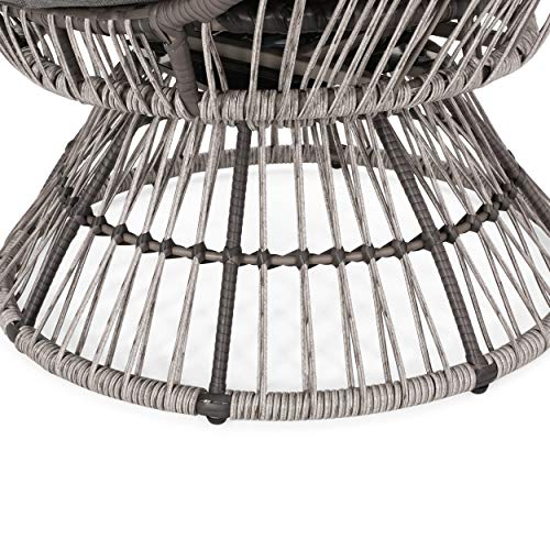 Light Brown Beige Wicker Swivel Egg Chair with Cushion H7944