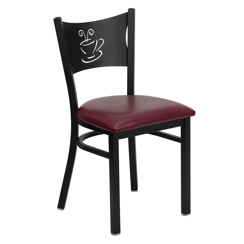 Burgundy Vinyl Seat Black Metal Frame Restaurant Chair V18370