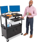Black Extra Wide AV Cart with Locking Cabinet T96148