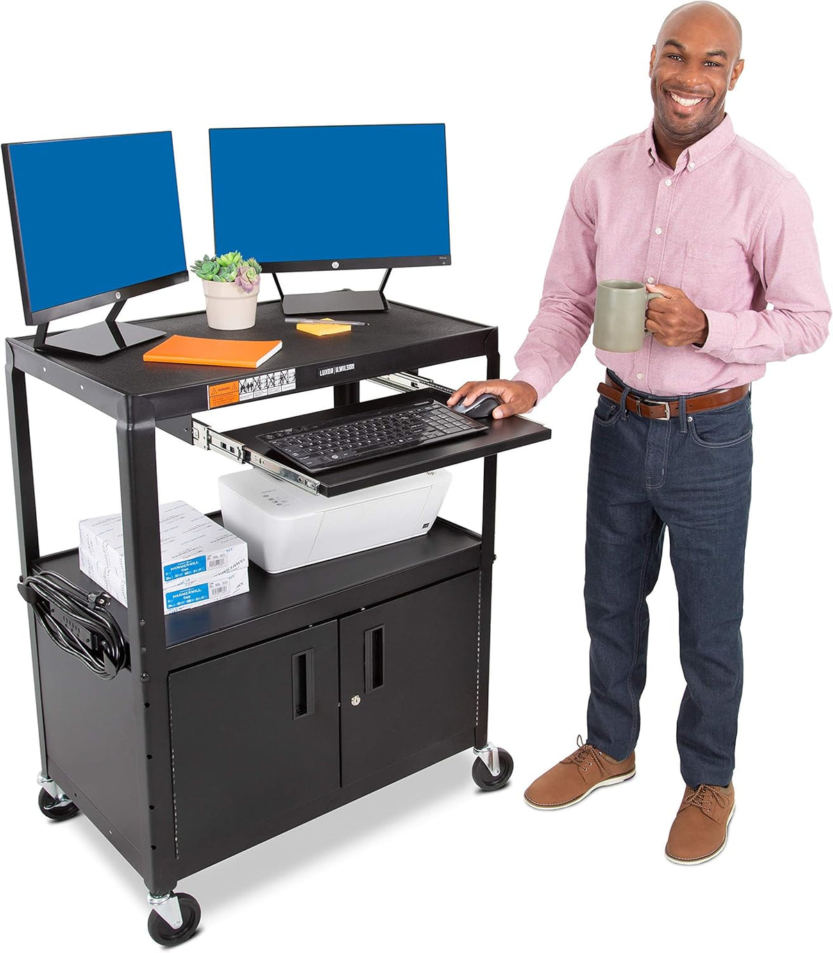 Black Extra Wide AV Cart with Locking Cabinet T96148