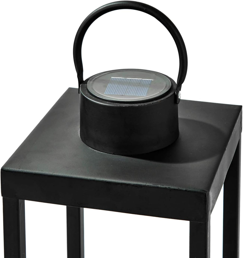 Large Outdoor Lantern with Solar Candle, 18 Inch Tall, Matte Black Metal Frame, Waterproof Flameless Pillar Candle H14894