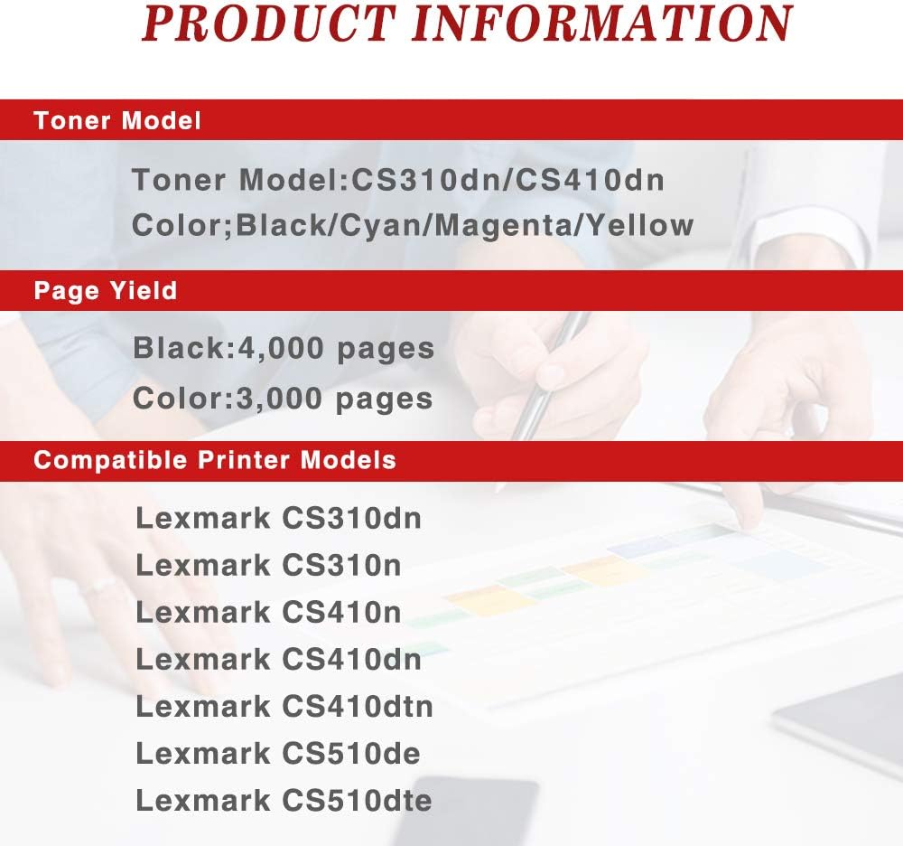 4 Pack Remanufactured Toner Cartridge for Lexmark CS310 CS410 CS510 N7934