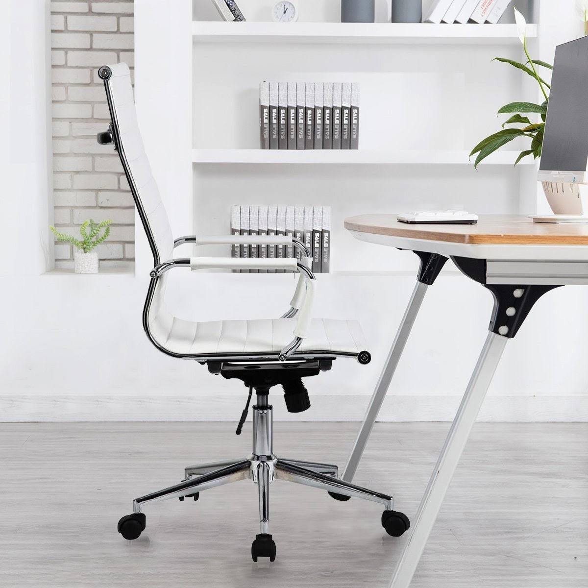 White Ergonomic High Back PU Leather Swivel Office Chair F875