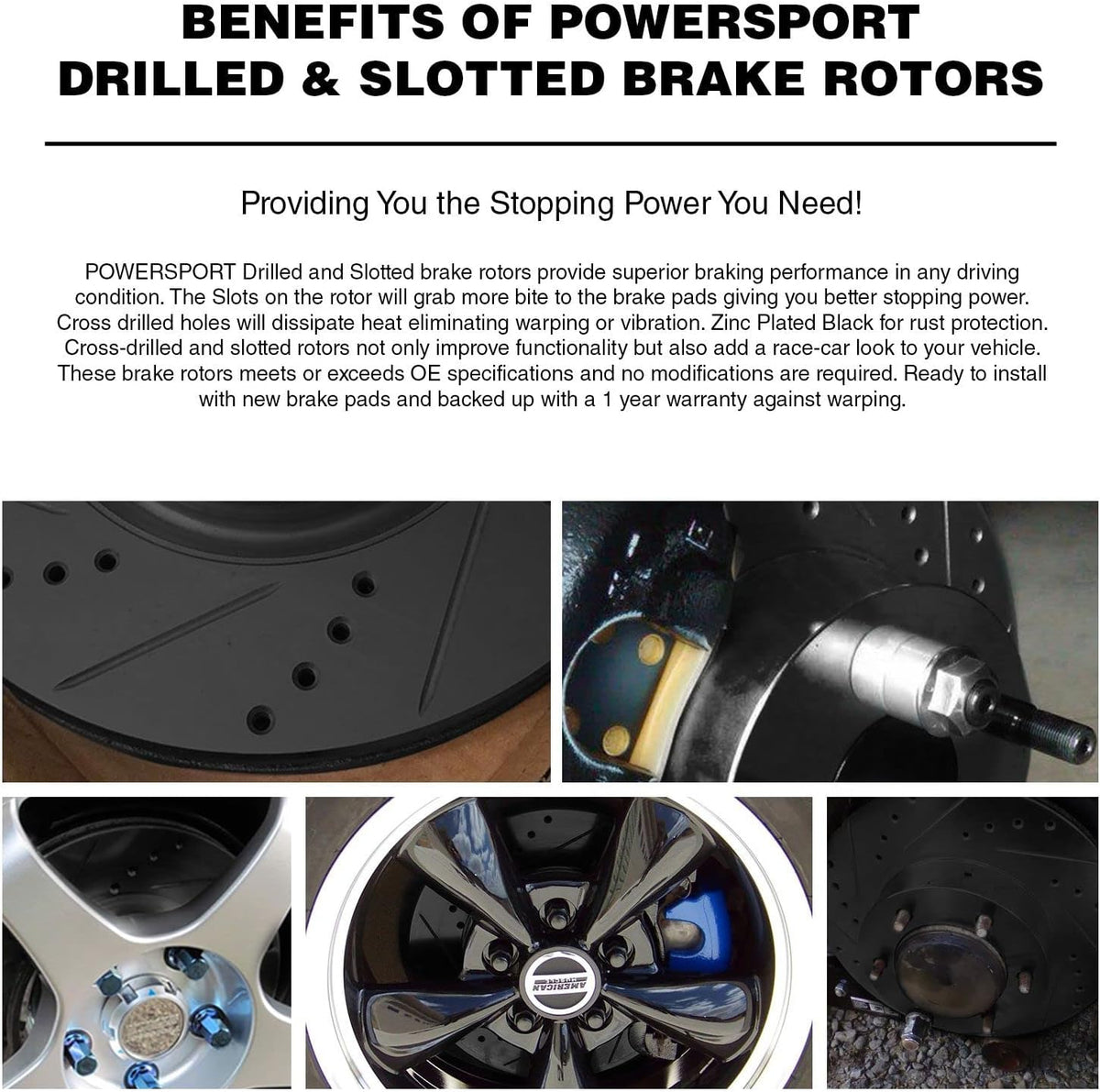 Black Drilled Slotted Brake Rotors and Semi Metallic Brake Pads E246