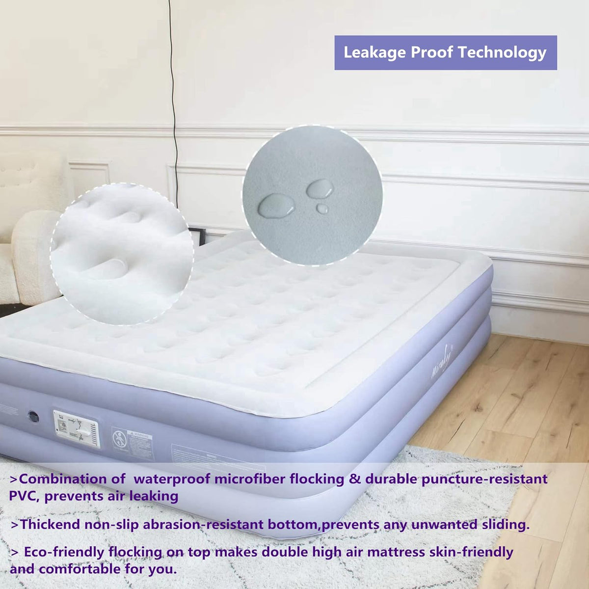 Twin Velvet Flocked Air Mattress with Built in Pump W271