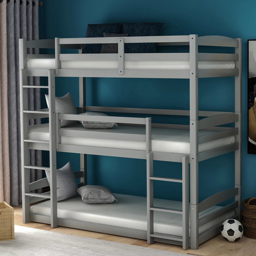Solid Hardwood Twin Over Twin Bunk Bed with Ladder and Safety Rail G7161