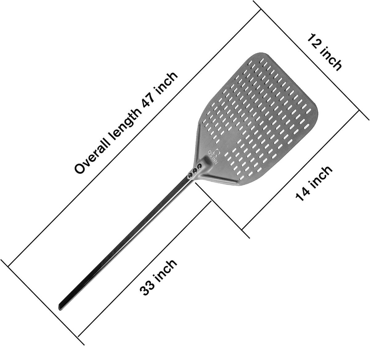 Perforated Pizza Peel 12x14 Inch with 33 Inch Handle Anodized Aluminum, Pack of 2 T3806