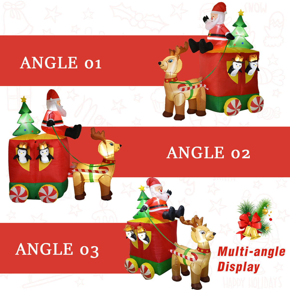 6.2FT Inflatable Elk with Santa Claus Penguin and Christmas Tree Outdoor Yard Decoration G3625
