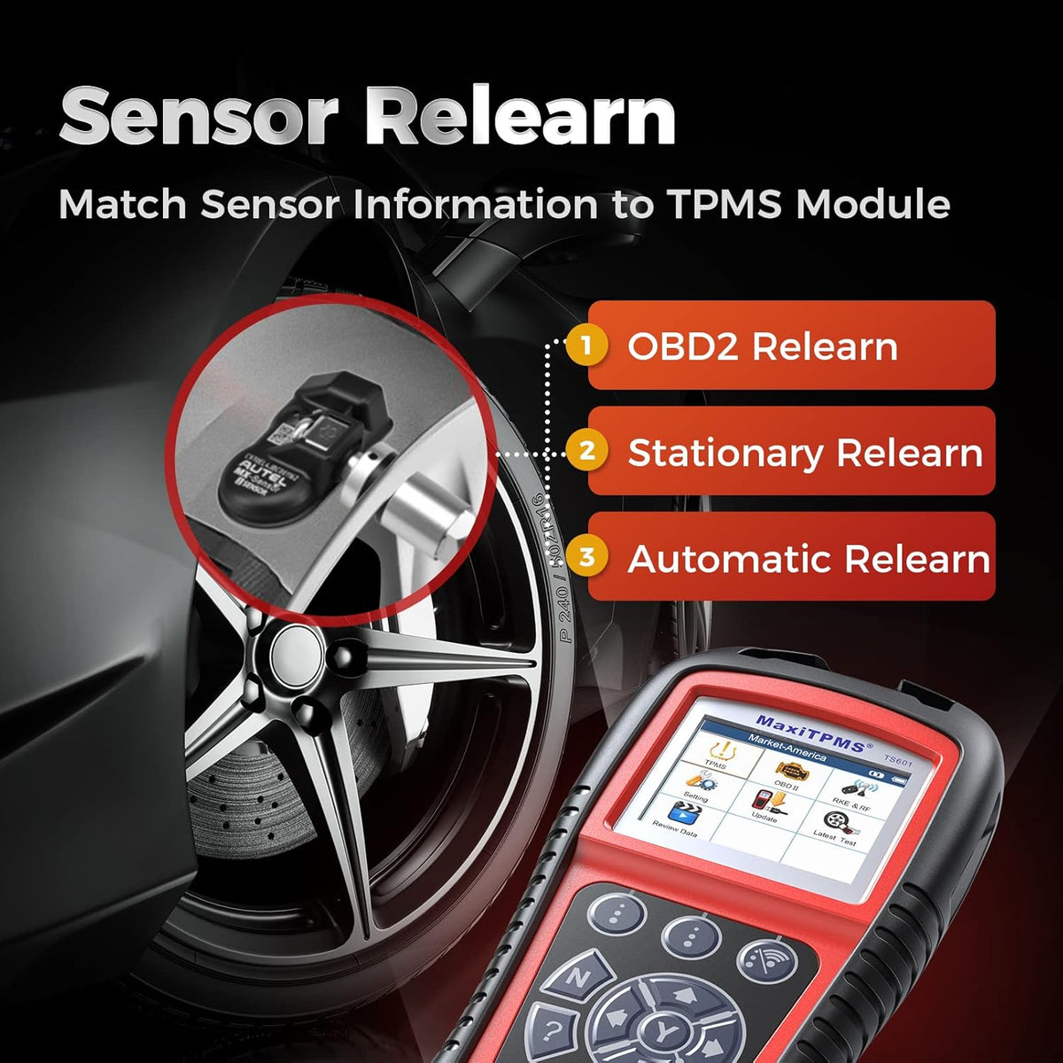 TPMS Relearn Tool with Tire Pressure Sensor Reset S3865