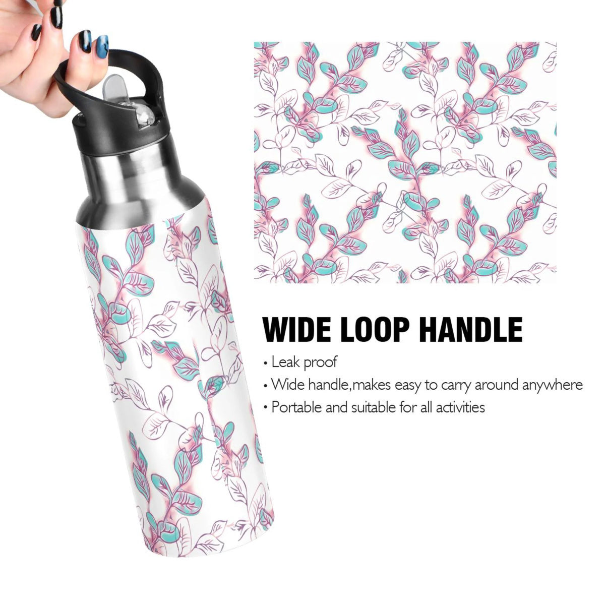 Stainless Steel Insulated Thermos Vacuum Flask Water Bottle with Straw Lid A4334
